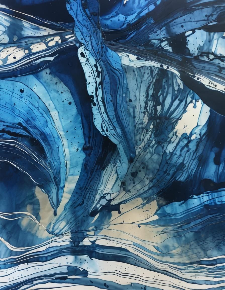 Blue Ink blending in transparent gel striations