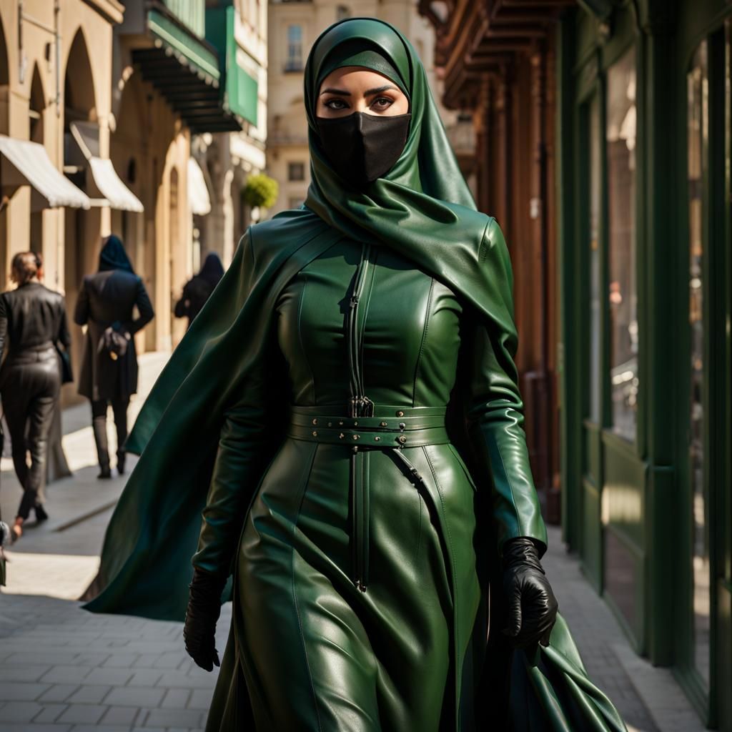 Lady in a Leather Burqa strolls through the City 3 - AI Generated ...