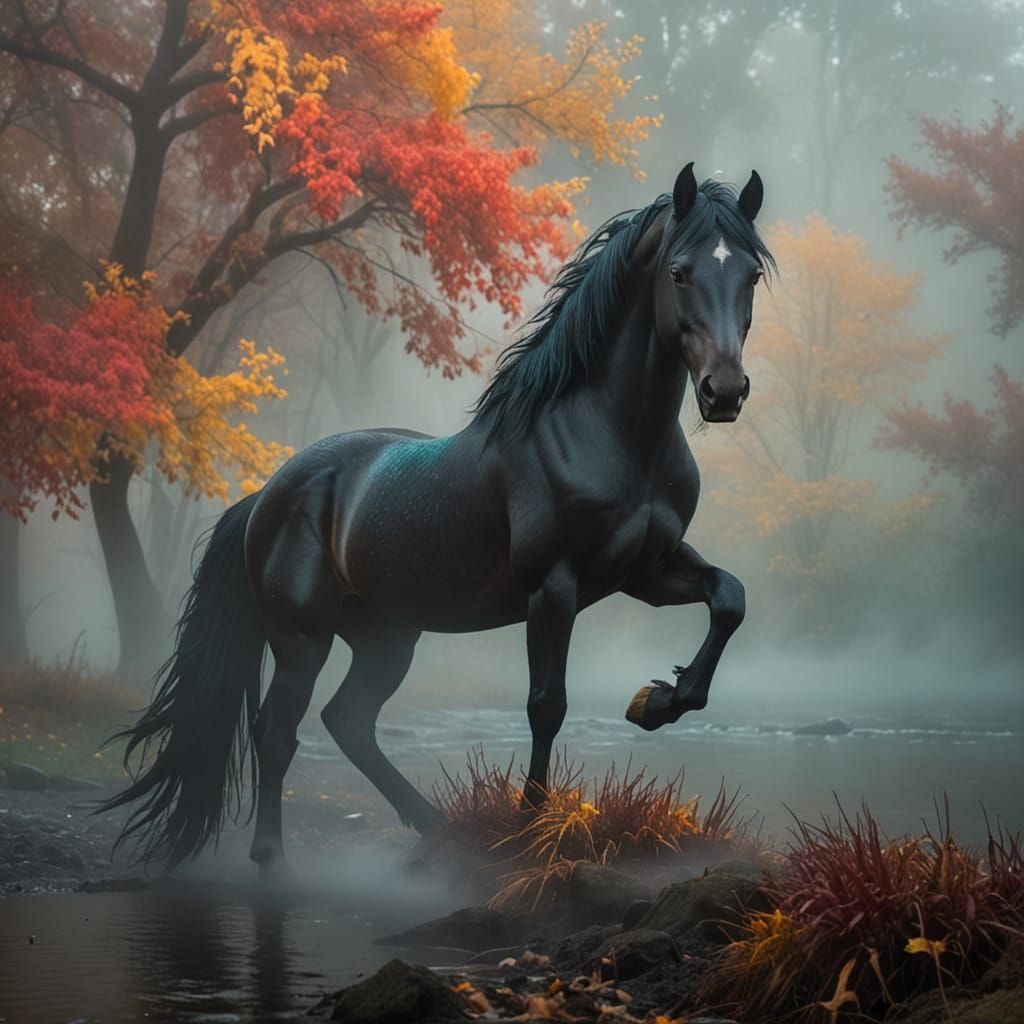 A Magnificat Black Stallion on the Rivers Edge