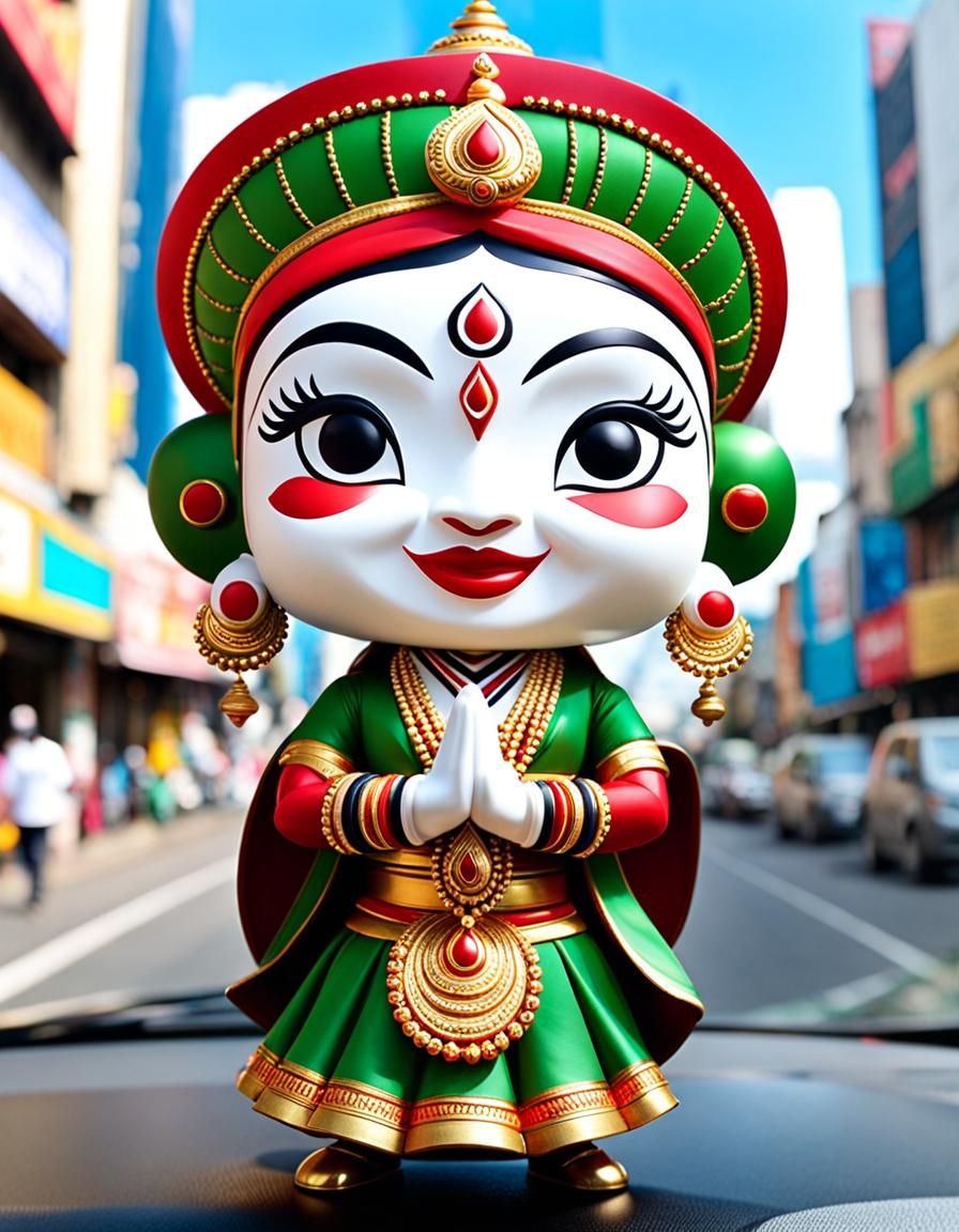 Smiling kathakali dancer on car dashboard!!   by @Hit moments