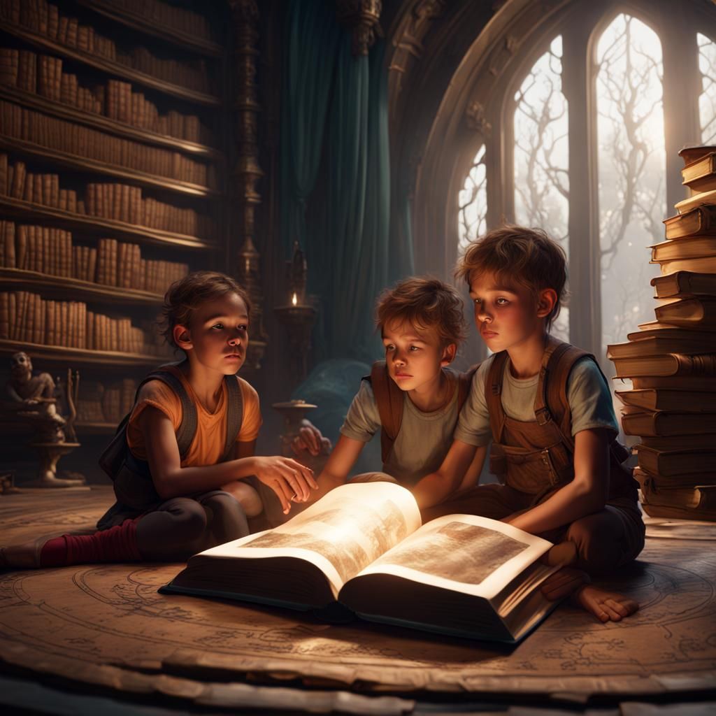 An open 3d book with pictures of the story line rises from t...
