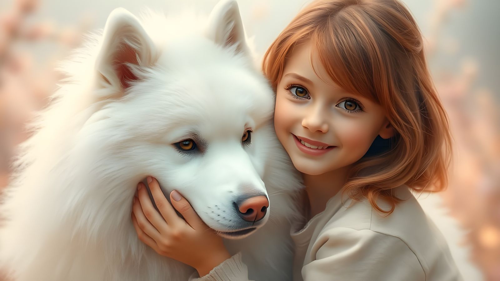 A young girl with a Samoyed dog  by @Welgan Druid