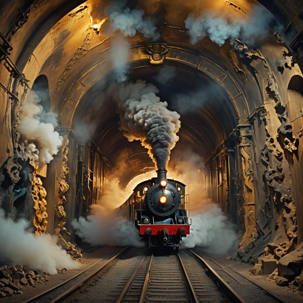 Surreal Train Hurtling Through Time Tunnel