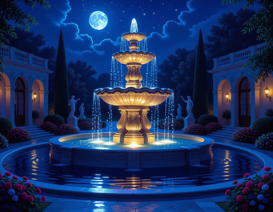 Moonlit fountain  by @John from Youngstown