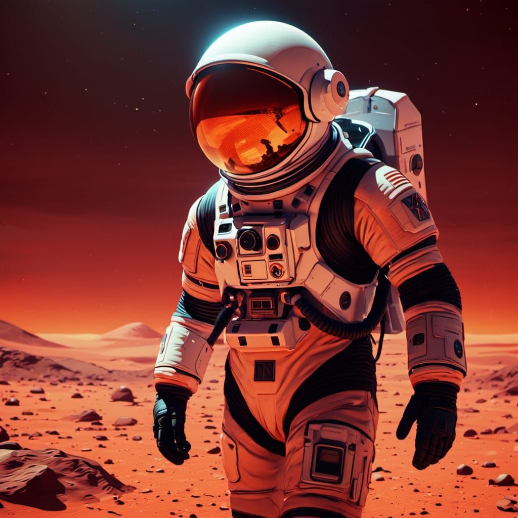 Astronaut on Mars: A Sci-Fi Oil Painting