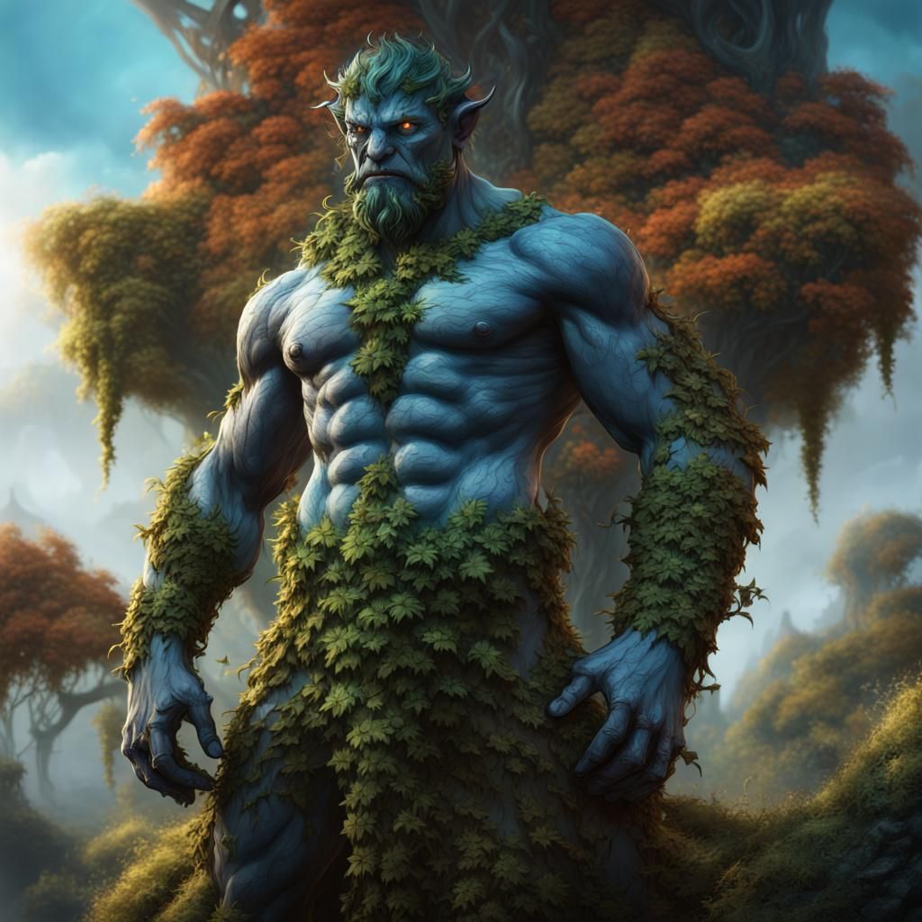 male earth elemental, with creeping ivy left arm - AI Generated Artwork ...