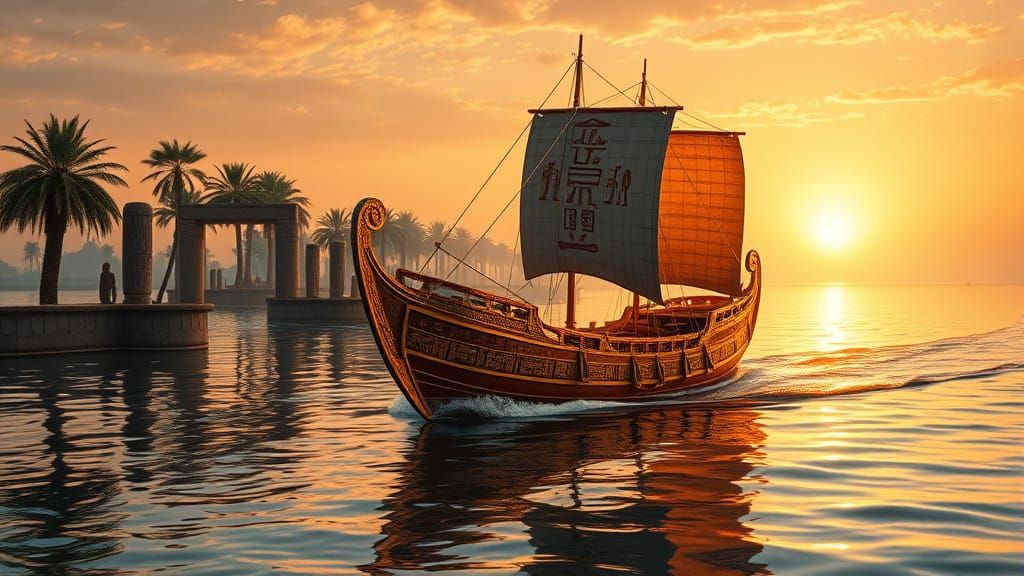 Ancient Egyptian Sailing Vessel on the Nile River