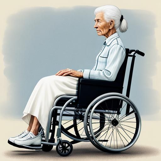 a female ,white, old, wheelchair, sad
