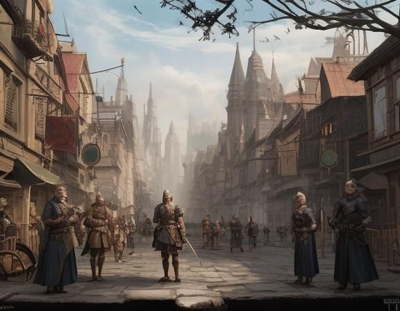 guards standing in street of dnd city  5e