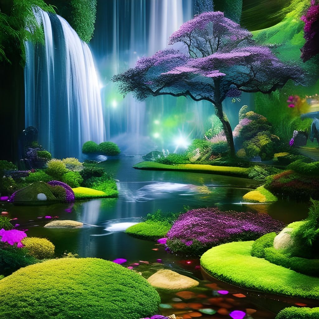 Pond with waterfalls - AI Generated Artwork - NightCafe Creator