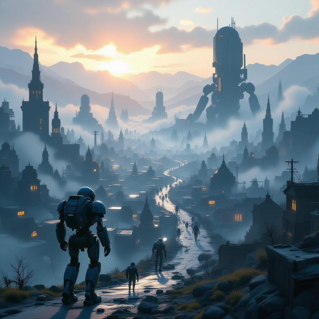 Dystopian Robot World Landscape