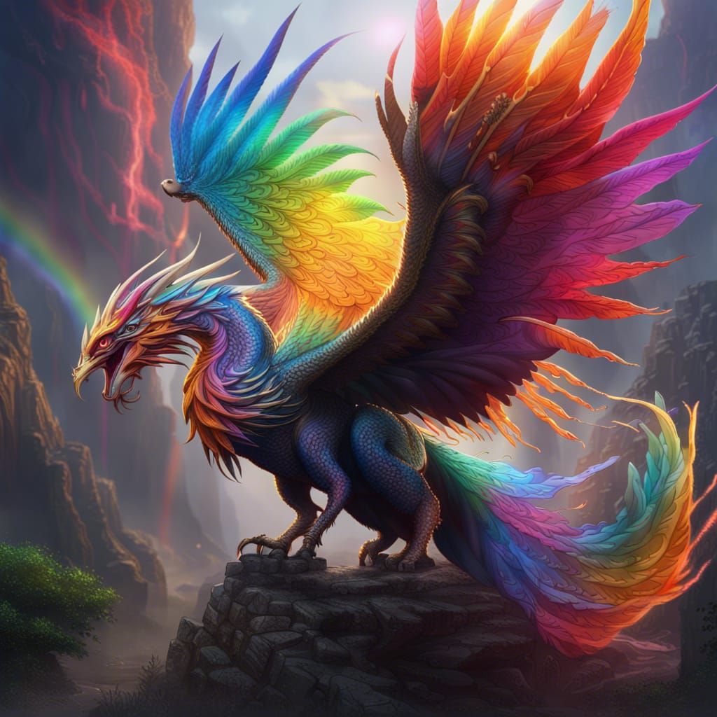 Rainbow phoenix dragon - AI Generated Artwork - NightCafe Creator