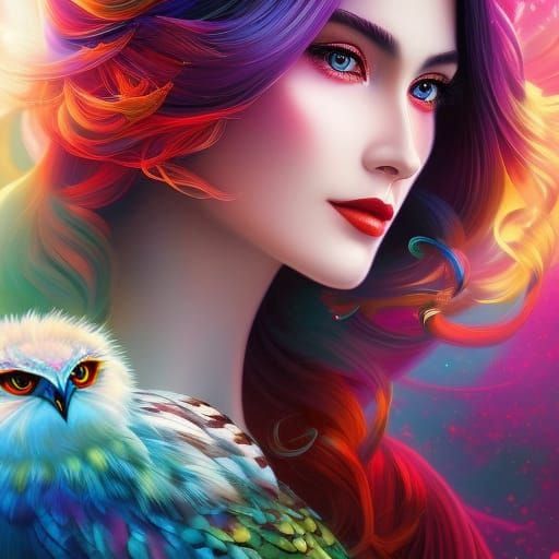 Beautiful Owl Goddess in Digital Painting Style