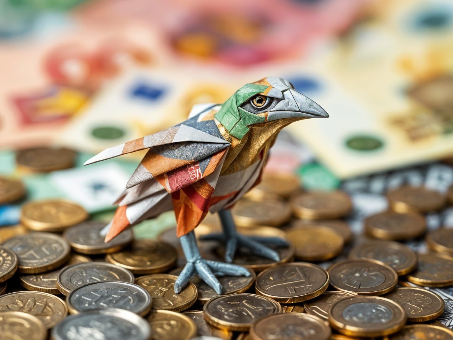 Raven of folded Euro bills  by @Harmanna