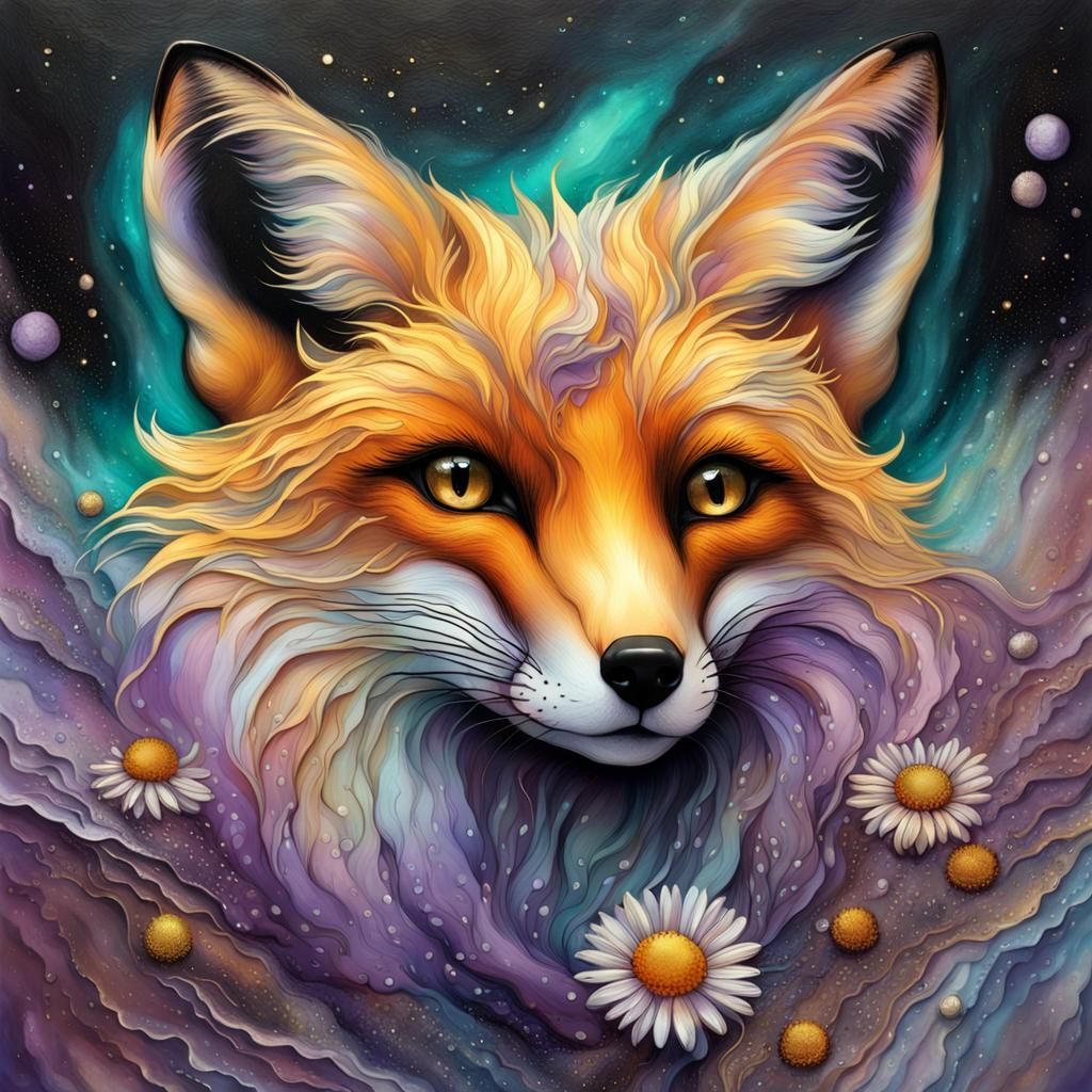 Fox in the daisies! - AI Generated Artwork - NightCafe Creator