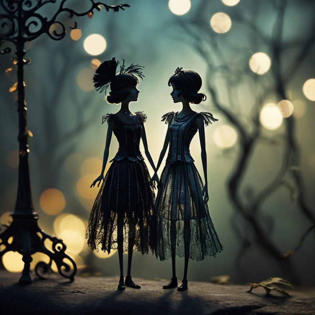 Fantasy Flapper Shadow Puppets Bokeh Photography Fluid Sheen Tim Burton  by @wq
