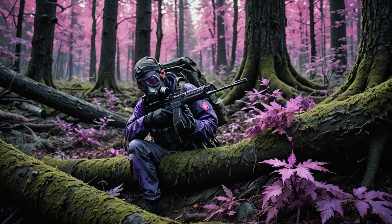 Photorealistic. Realism. A  survivalists, wearing a mix a ca...