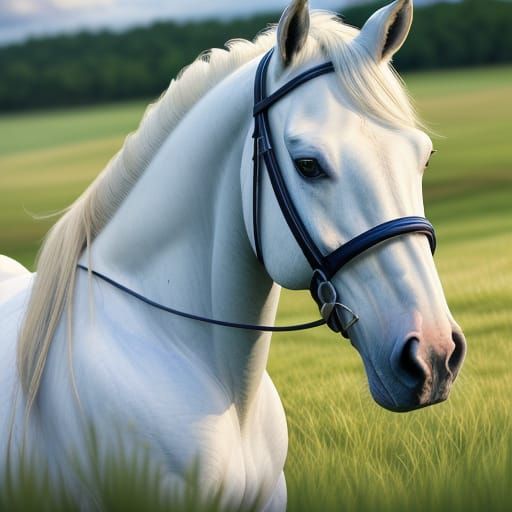 Photorealistic White Knight's Horse Portrait