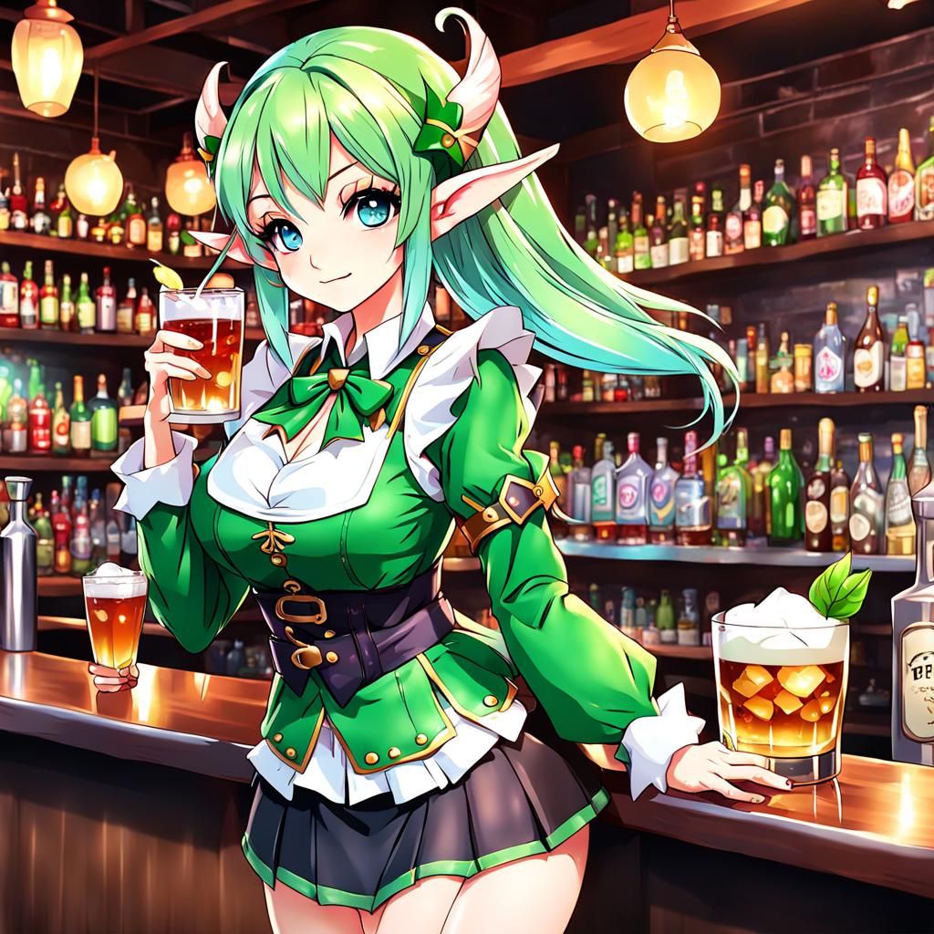 Kawaii elf girl bartender - AI Generated Artwork - NightCafe Creator