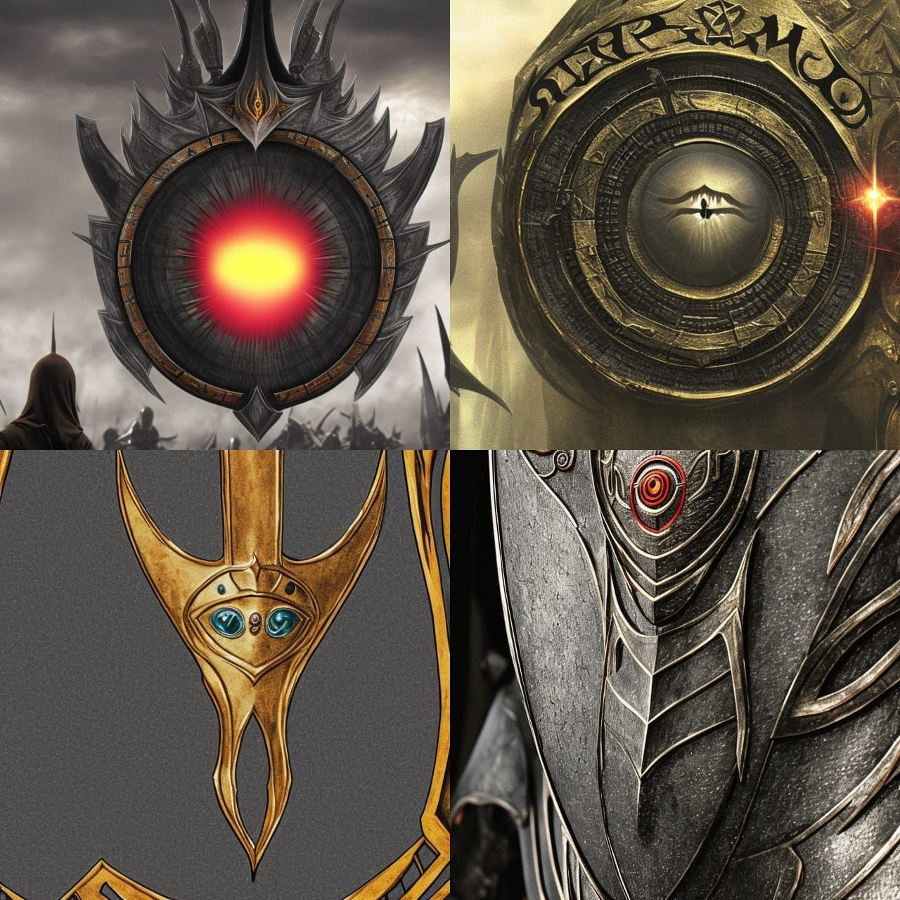 The Eye of Sauron symbol on armor and banners of Mordor, rep...
