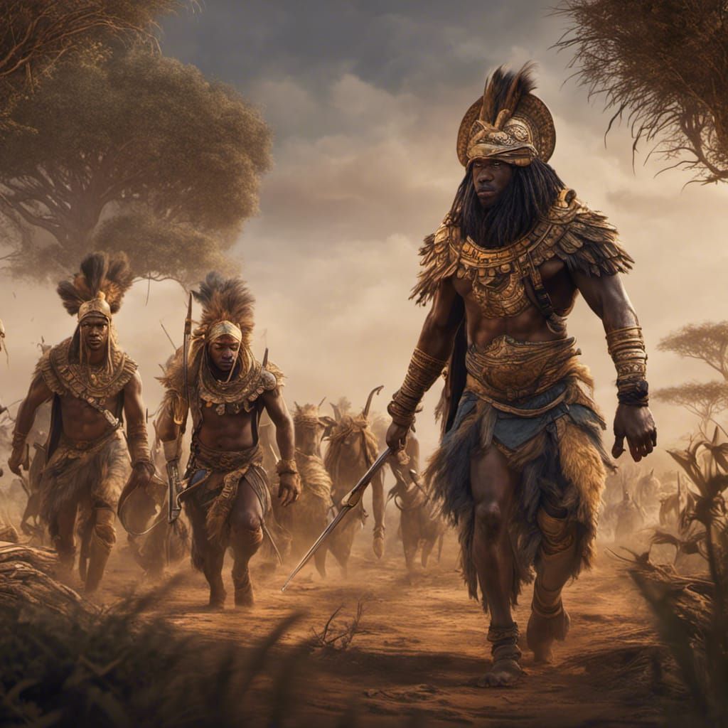 African warriors tracking lions