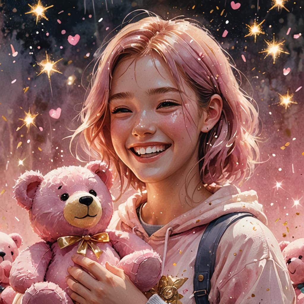 A Pink Girl & Teddy Bear  by @Billy