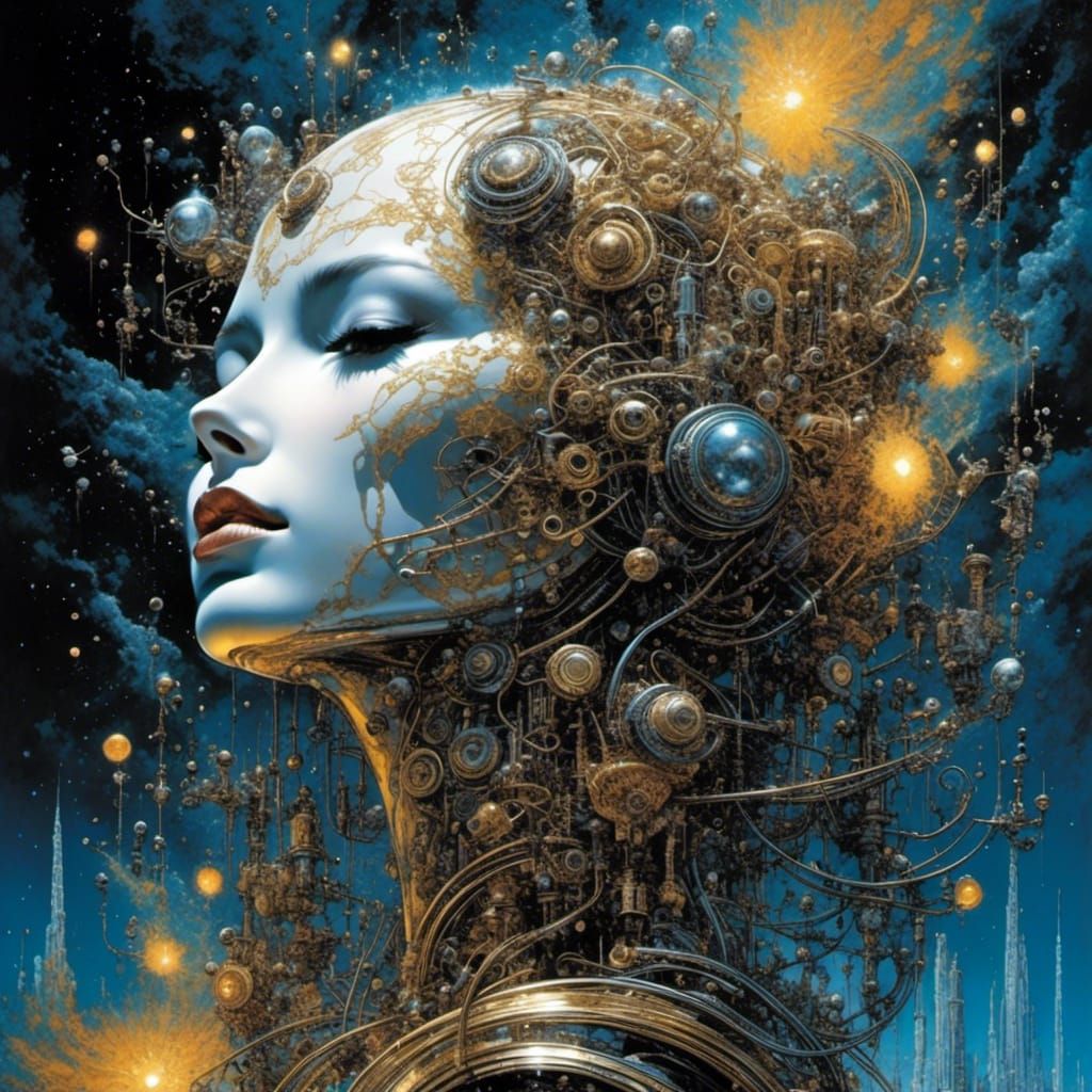 <lora:Main2:0.79>The most detailed Mask splitting and dripping open :: Luminous moonlight outdoor gala :: Incredible galaxy bursting backgro...