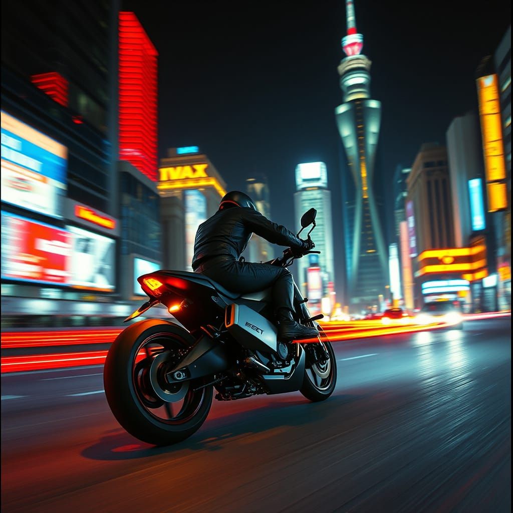 Cyberpunk Cityscape Speeds by in Neon Light