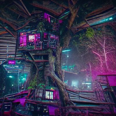 Cyberpunk Treehouse - AI Generated Artwork - NightCafe Creator