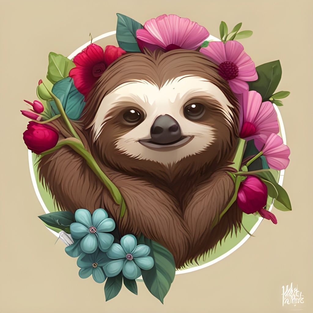 Cute Sloth with flowers  by @Agnieszka Alicja