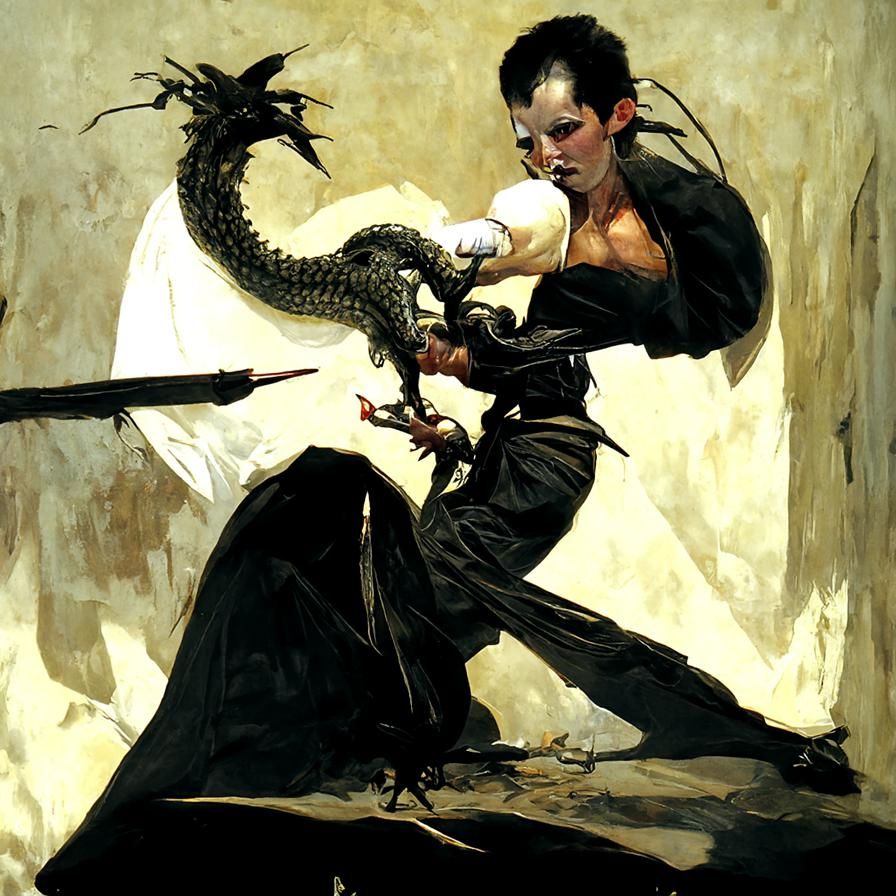 Magic-wielding martial artist fighting a dragon Gerald Brom