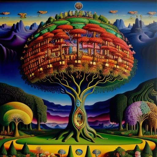 Tree of Life in Eden: A Surrealist Painting
