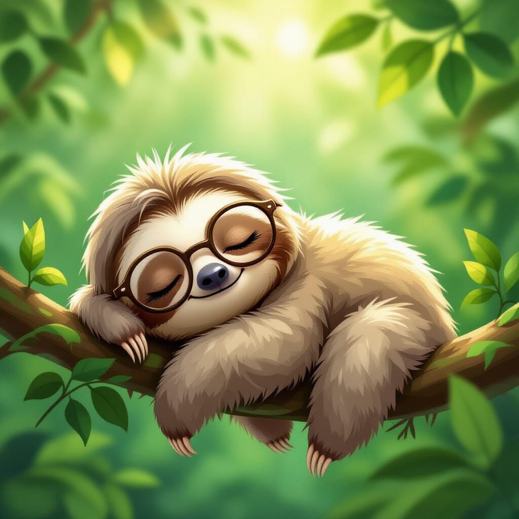 make a cute little sloth with big round glasses that is sleeping  by @COOL OTTER123