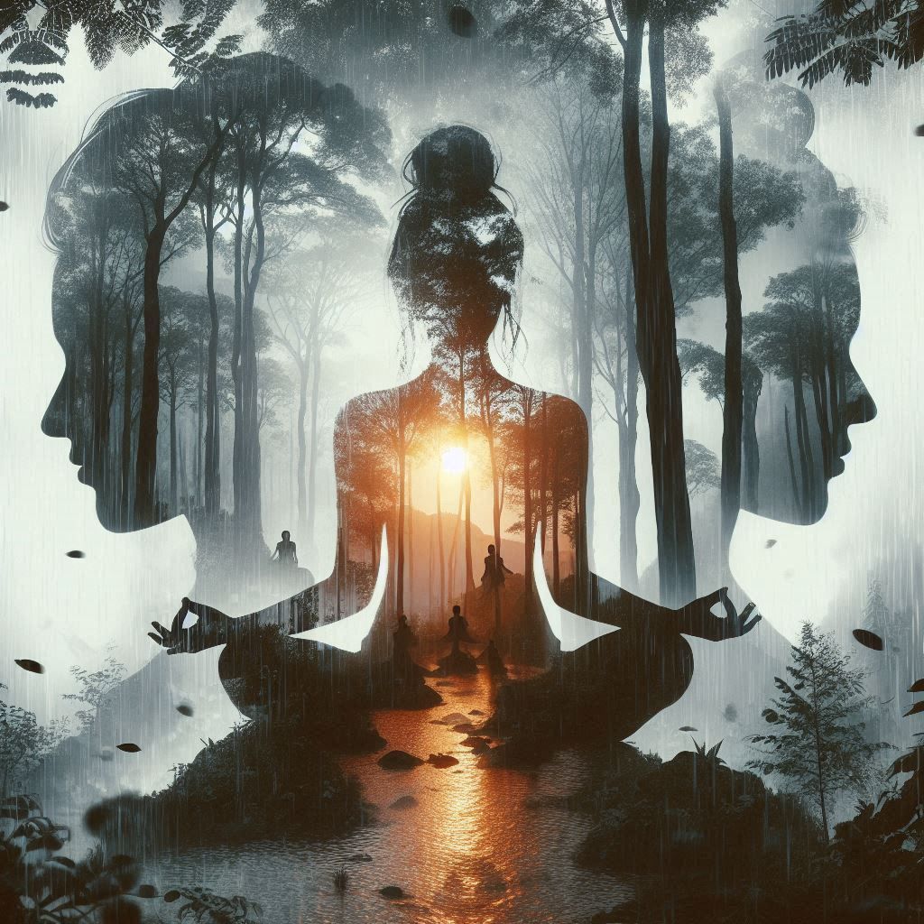 double exposure beautiful fantasy DALL-E 3 portrait landscap...
