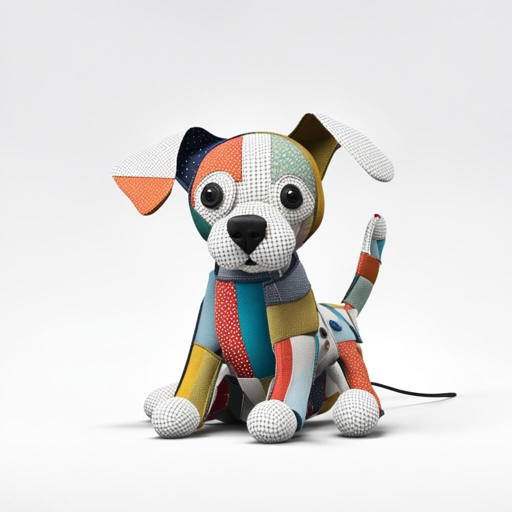 A mesmerizing 3D render of a creative, minimalist sculpture depicting a playful puppy. The puppy is meticulously crafted...