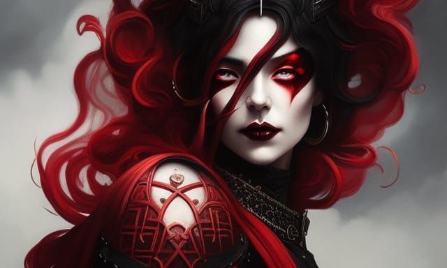 Gothic Vampire Portrait in Red Calligraphy Smoke