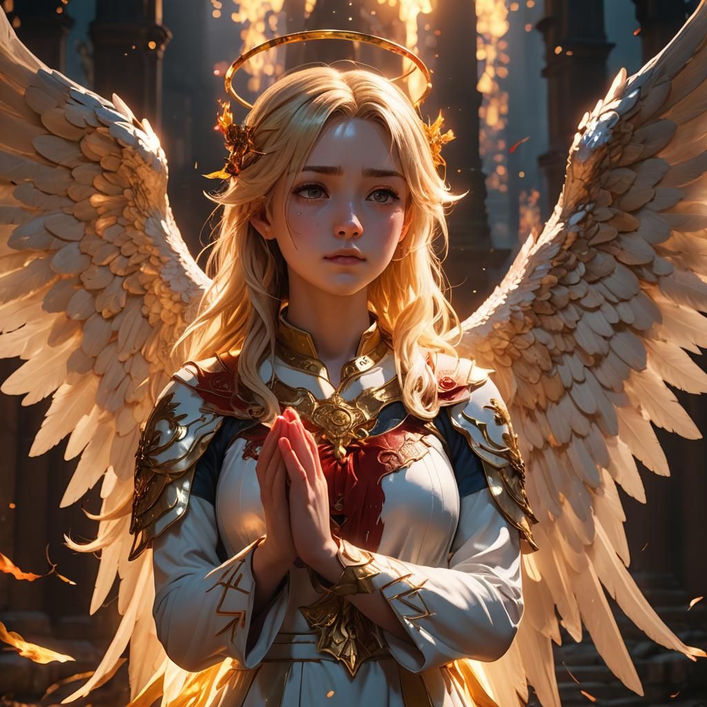 godlike gigantic horror bloody demon prayer a beatiful blond...