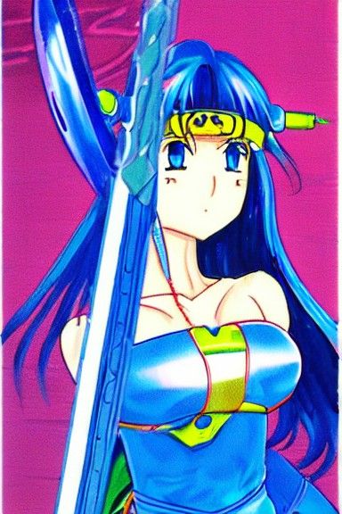 hyperdetailed anime swords woman. Blue hair. Energy sword. N...