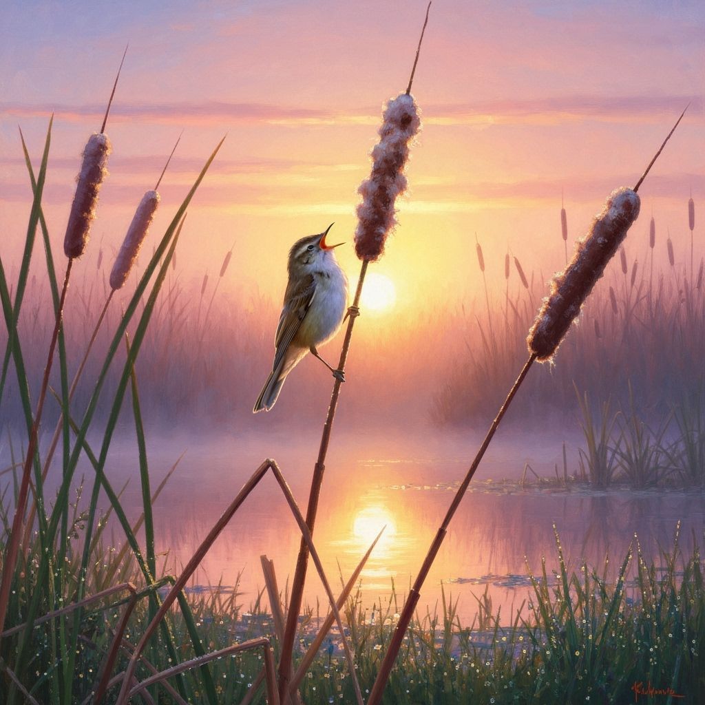 Reed Warbler at Sunrise  by @Artie Blur