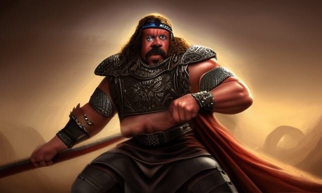 hogan, mustache goatee, headband, wwe wrestler but fantasy, ...