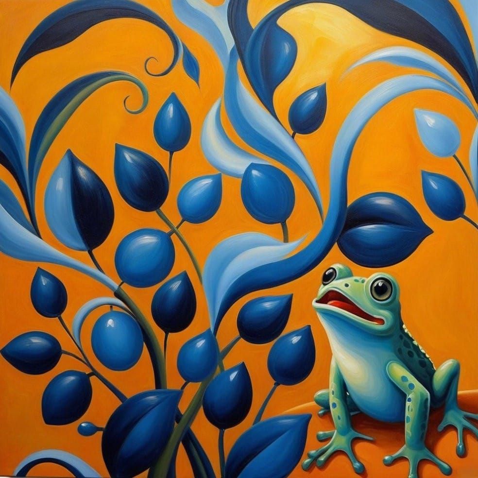 Surprised Frog #1 - Surprise in Blue and Tangerine