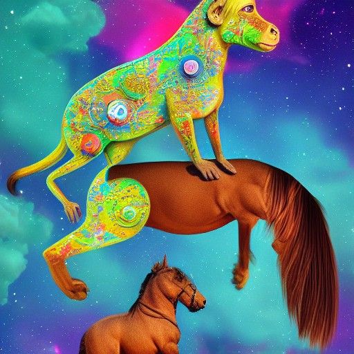 Monkey riding dog riding horse
