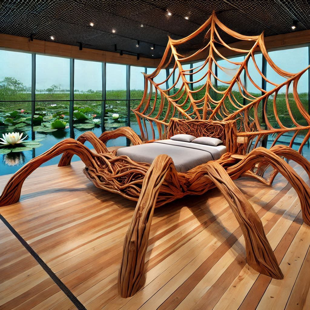 imaginative wooden bed designed in the shape of huge SPIDER'...