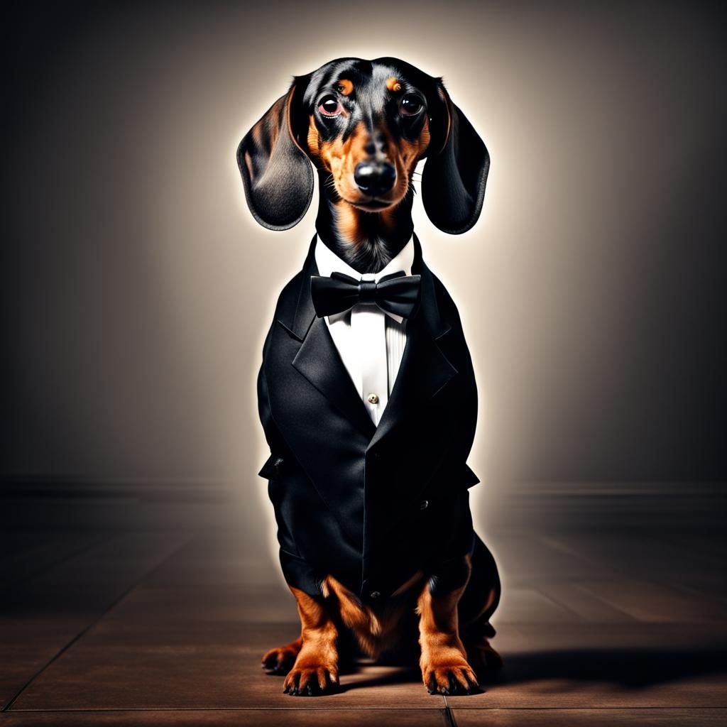 Dachshund Wearing a Tuxedo.