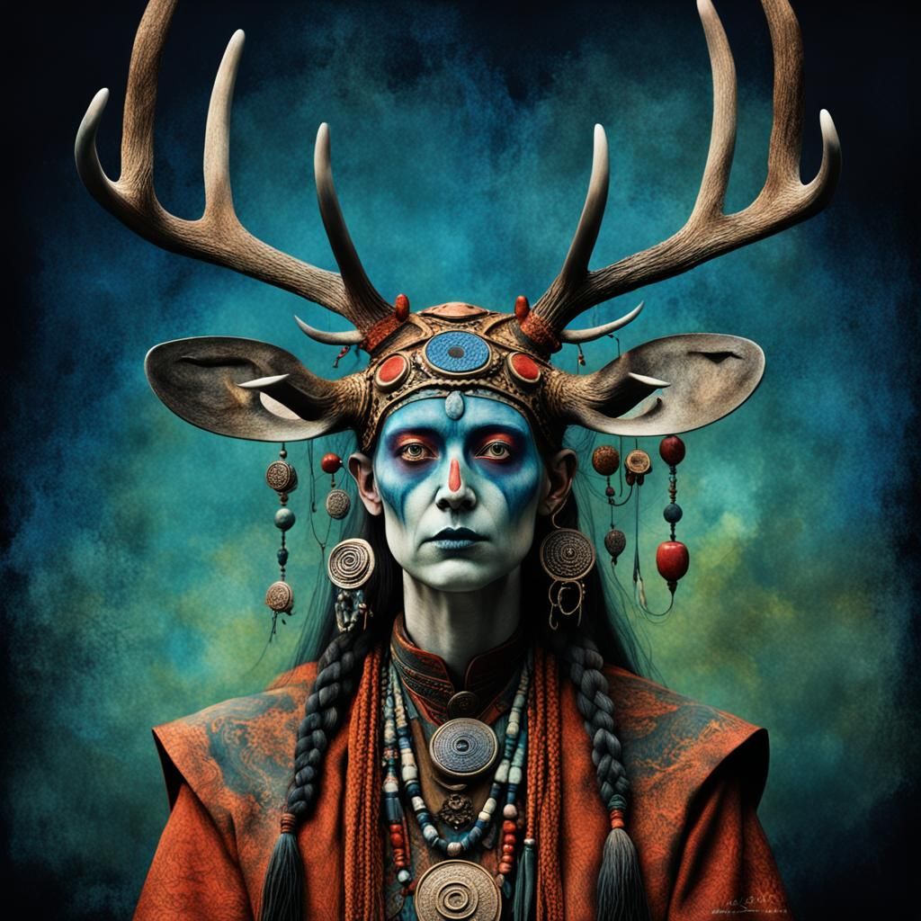 Gothic female  Shaman with Large antlers Je me souviens des mouvements hésitants de mes rêves/hold tight,professional ...  by @Fairy Trix