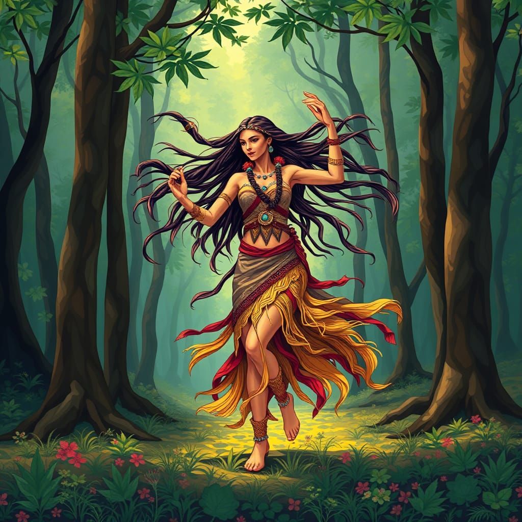 Pocahontas Dancing in Forest with Wind
