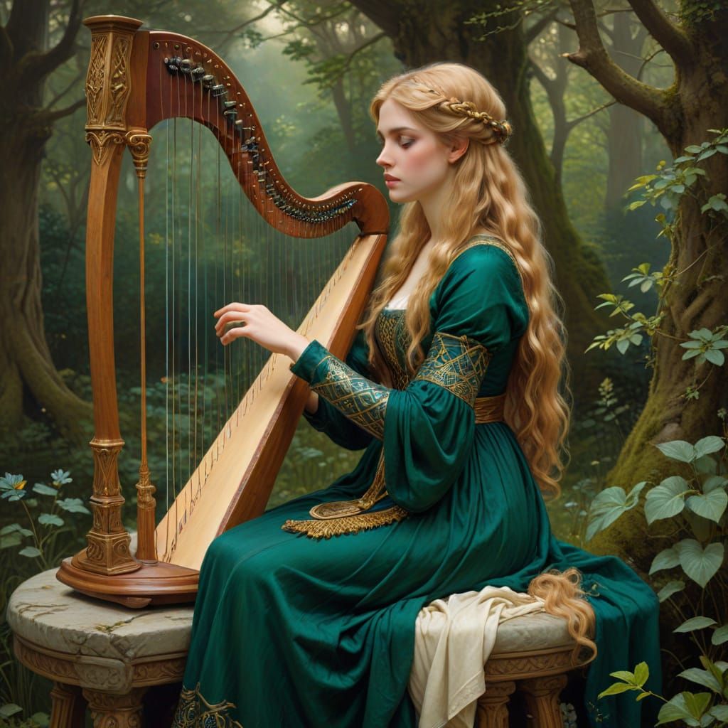 druidess playing the harp