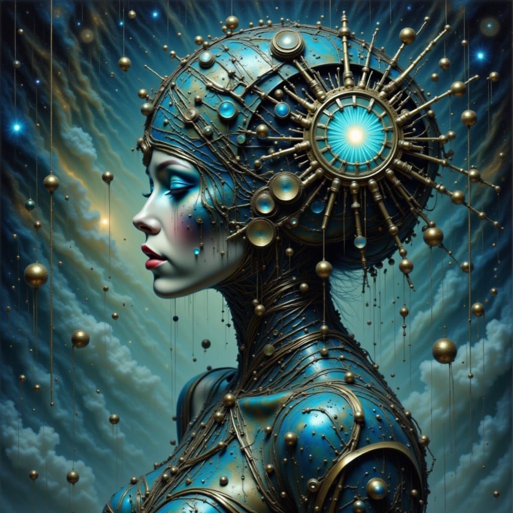 walk me a star with a woman whose a bit of a robotic snowflake so strange yet amazing in our state <lora:Ryhska Exotica:1.0>