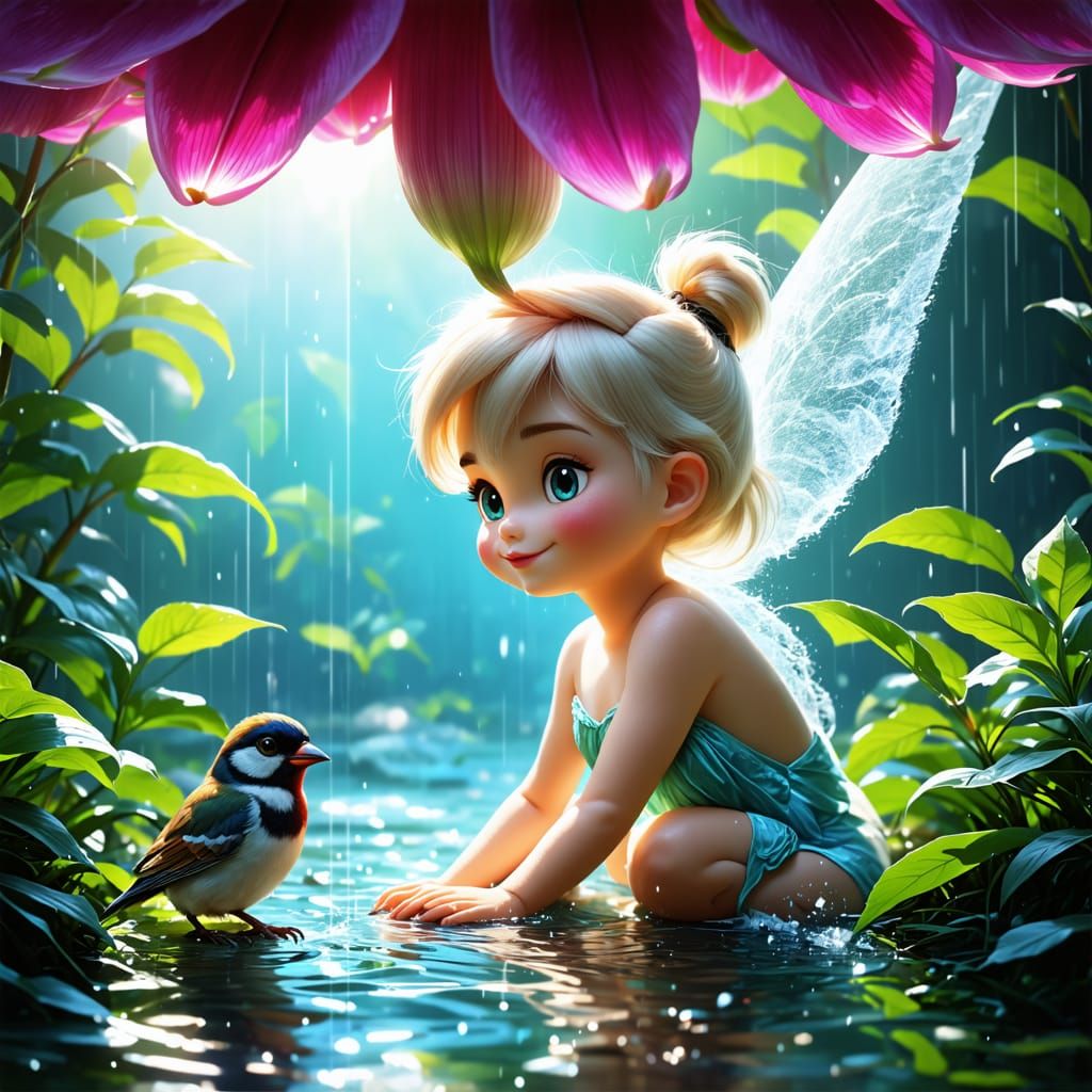 Tinkerbell and the bird - AI Generated Artwork - NightCafe Creator