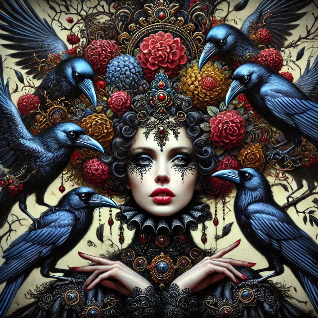 Pale woman with crow